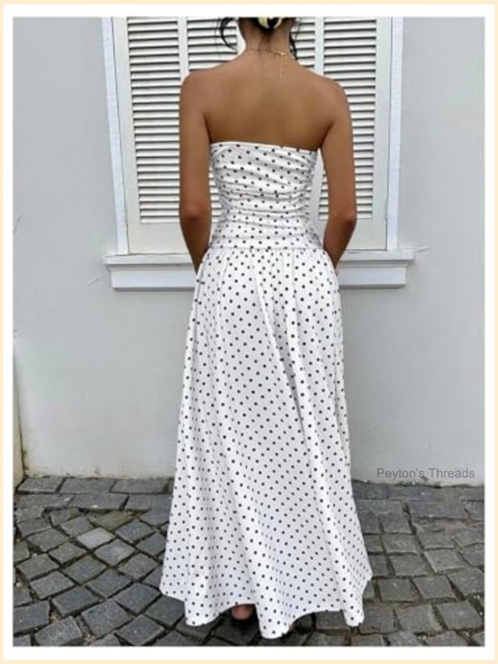 Strapless Polka Dot Ruffle Hem Maxi Dress with A-Line Silhouette - Picture 3 of 5